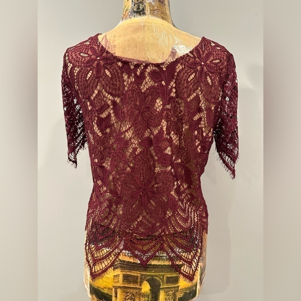 Express short sleeve lace burgundy top - size small - Picture 2 of 4